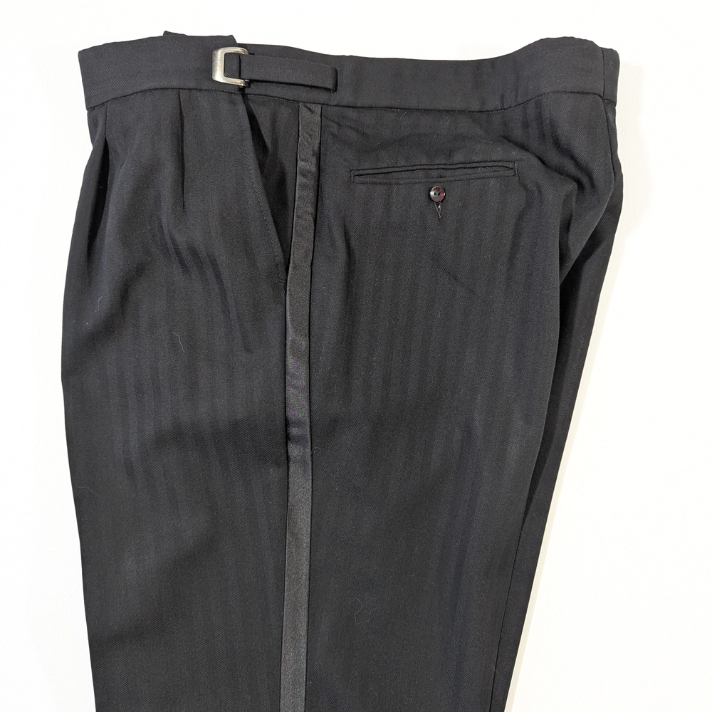 Vintage Christian Dior Black Tuxedo Trousers - Made in USA - Adjustable 39-41